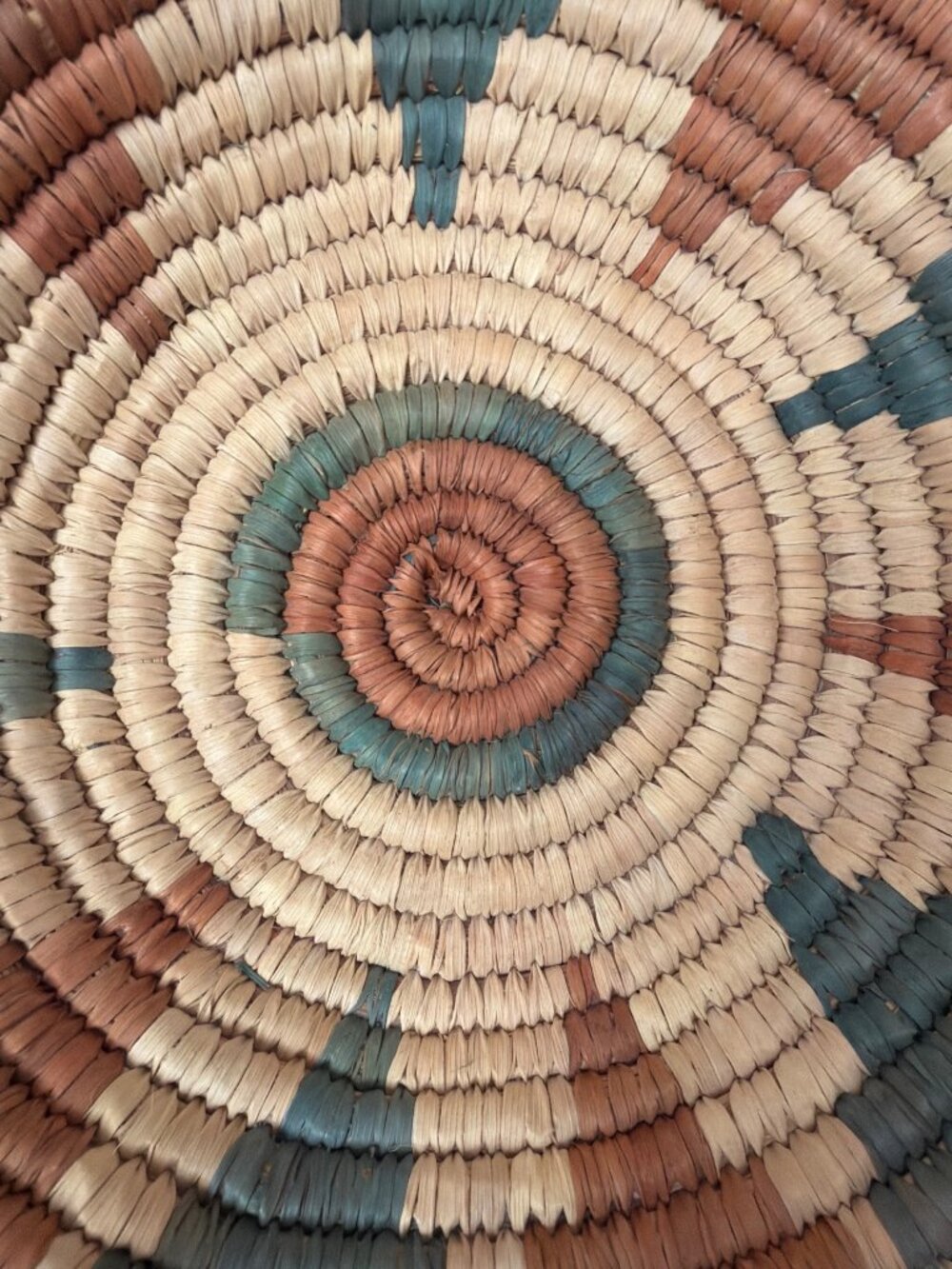 Vintage Southwestern Style Hand Woven Coiled Harvest Basket 14” Boho Cottagecore - Picture 7 of 12
